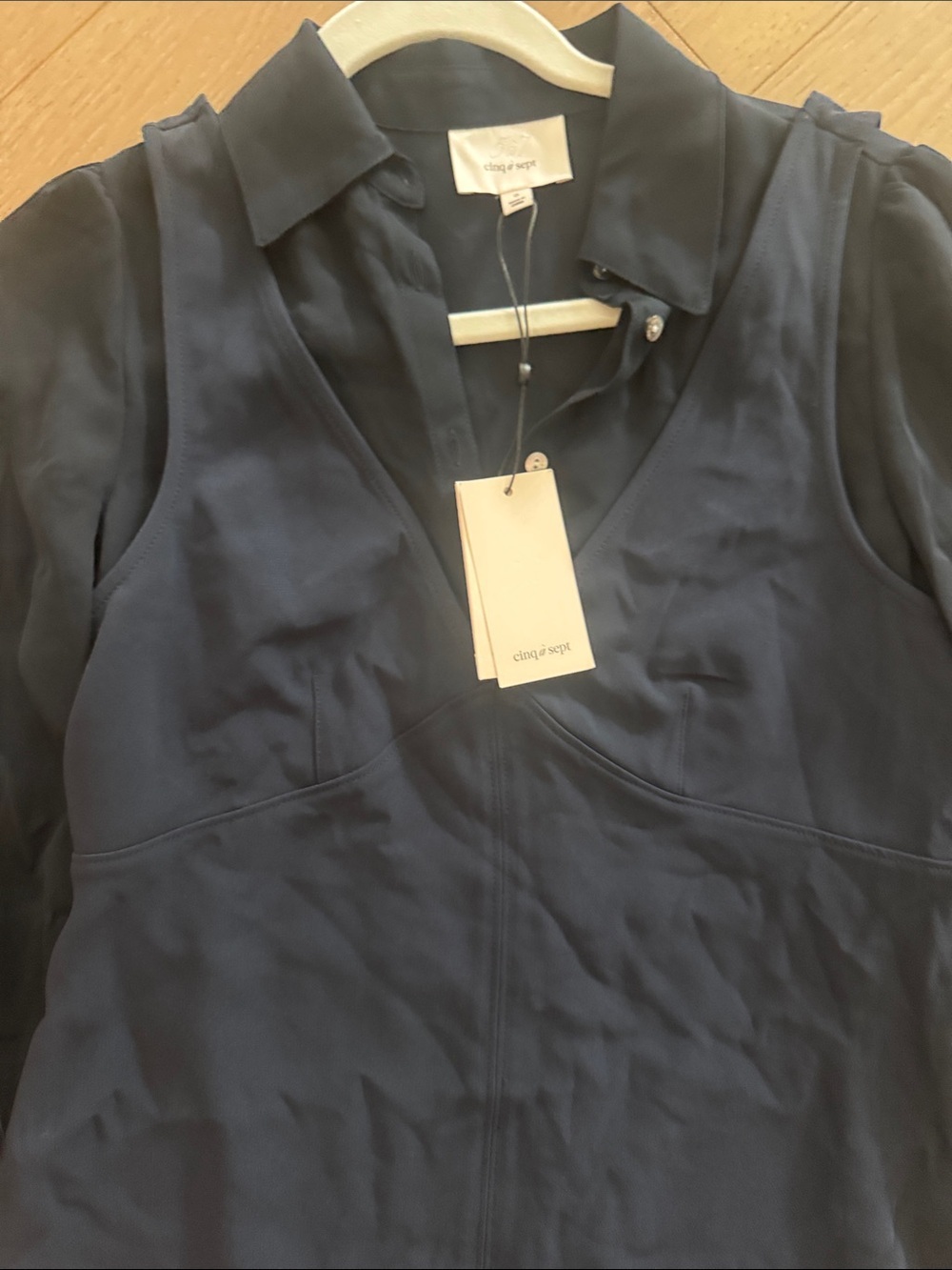 NWT cinq a sept Navy Layered V-Neck Mini Dress - Picture 6 of 9